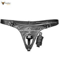 Mens Underwear Real Leather Jockstraps Cod Piece Thong Jock Studded with Rings