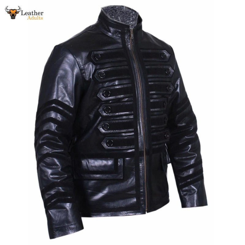 Men's REAL Cowhide LEATHER Black Steampunk Jacket Military Tunic Jackets