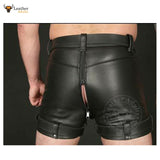Mens Real Cowhide Leather Chastity Shorts Black Double Zips Shorts