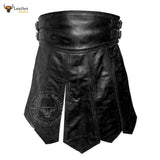 Mens Black Real Leather Kilt Sexy Gladiator Costume Gay Club Wear LARP Kilts