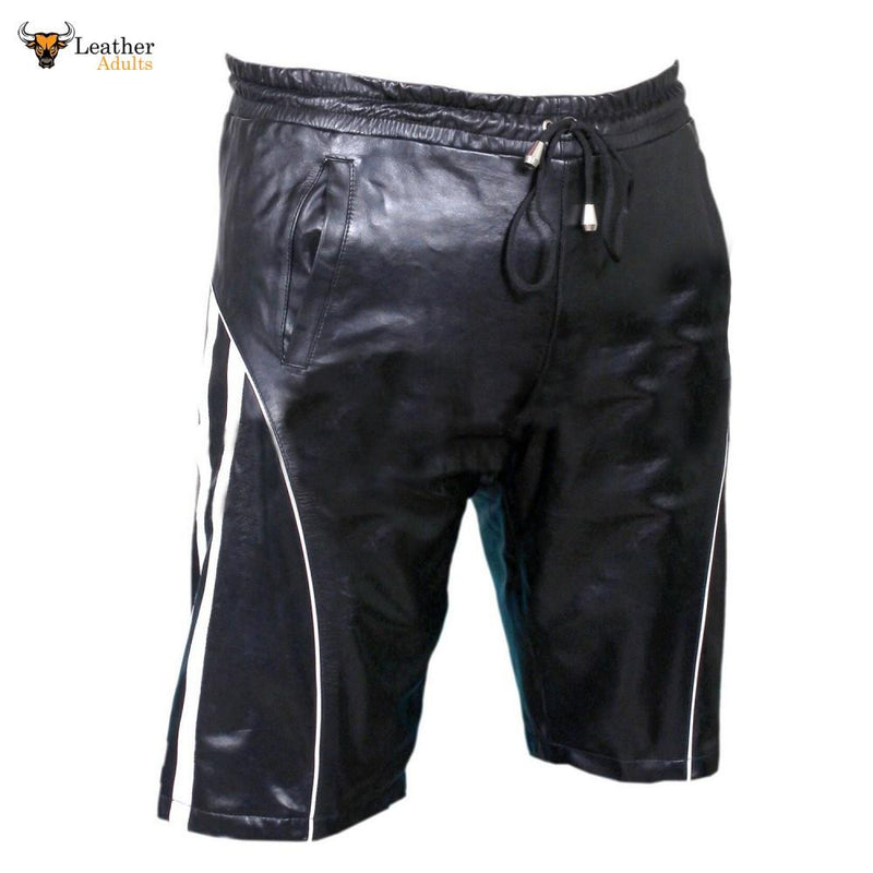Mens Genuine Cow Leather Black and White Shorts Clubwear Gay Shorts