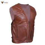 Brown Mens Real Leather Gilet Biker Cut Waistcoat Vest Most Sizes VEST