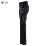 Womens Real Black Cowhide Leather Five Pockets Bikers Trousers Pants Breeches