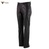 Womens Real Black Cowhide Leather Five Pockets Bikers Trousers Pants Breeches