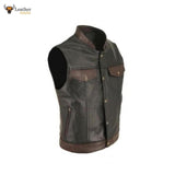 100% Cows Leather Biker Style Waistcoat Vest Cut Most Sizes