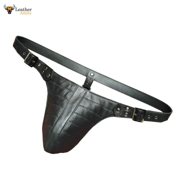 Mens Gay Underwear Genuine Real Leather Thong Jock Jockstraps Padded All Leather