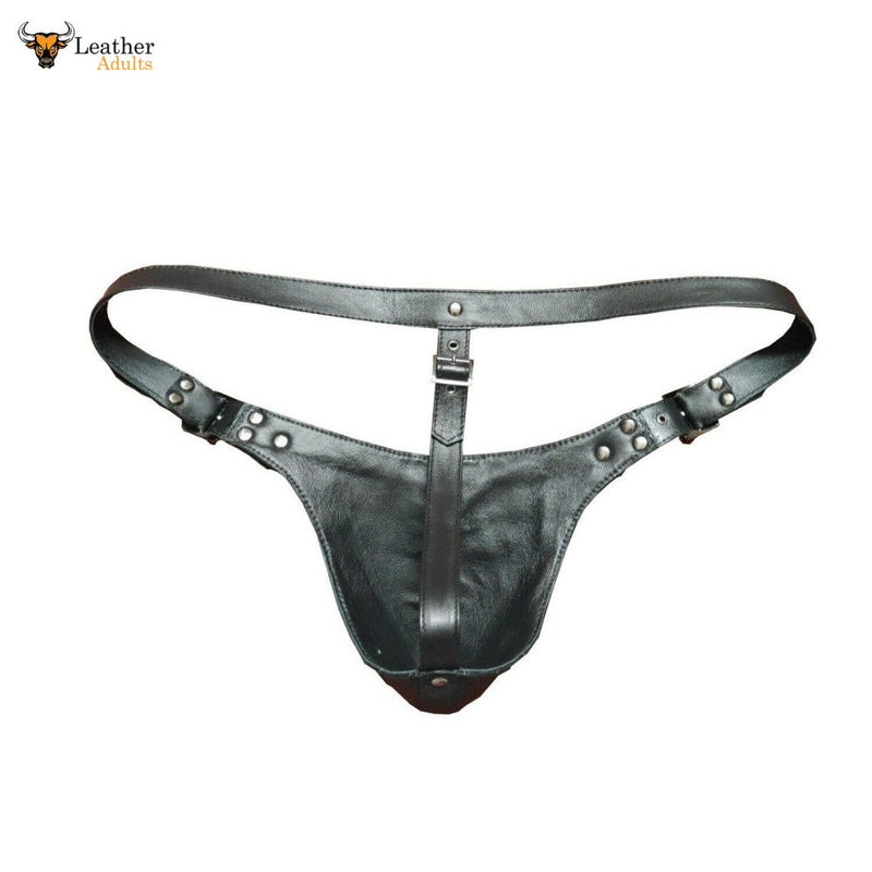 Mens Gay Underwear Genuine Real Leather Thong Jock Jockstraps Padded All Leather