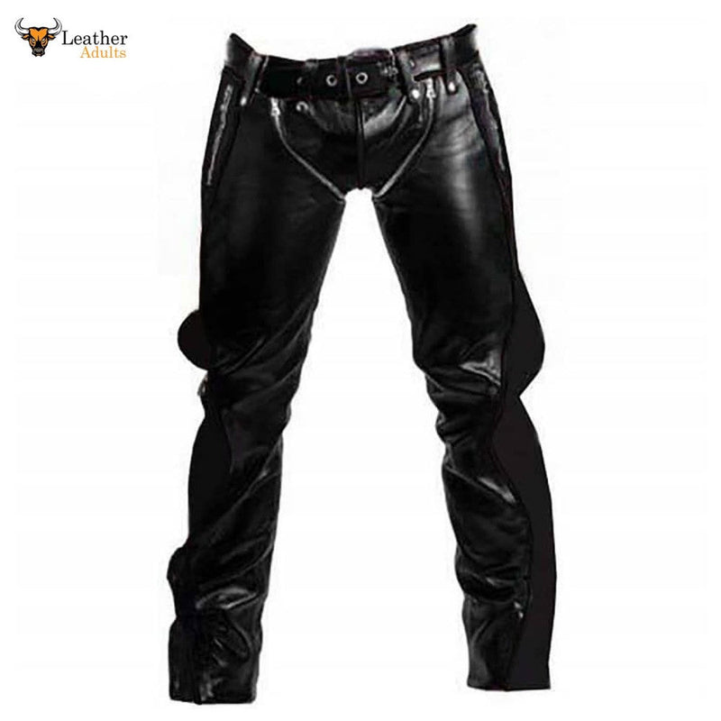 Mens Black Cowhide Leather Bondage Jeans BLUF Breeches Trousers Pants Bikers Jeans