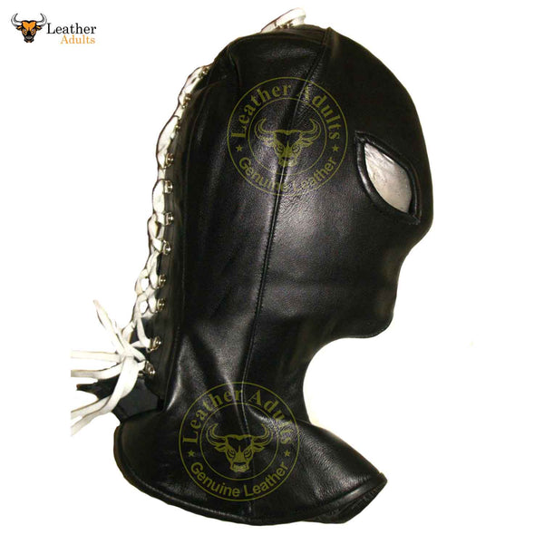Black Soft Leather Full Face Mask Hood BDSM Mask Unisex