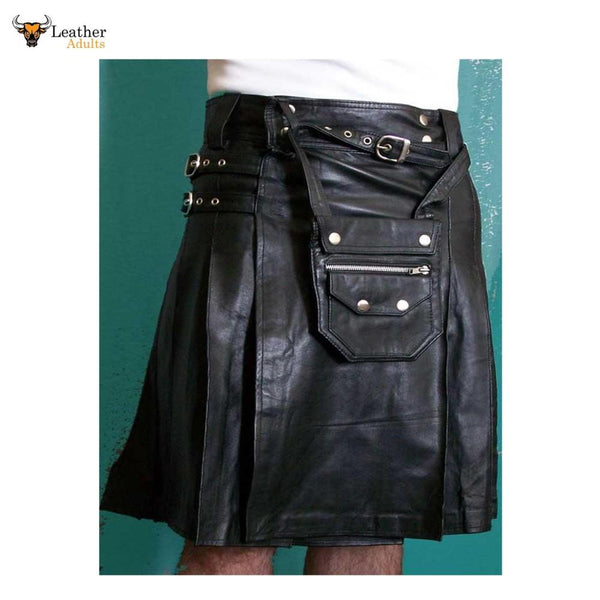 MEN'S GENUINE LEATHER KILT with SPORRAN Choice of Length and Size