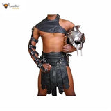 Men's Black Leather Roman Gladiator Kilt Set – K3 -BLK