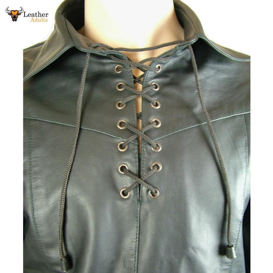 Men's GENUINE LEATHER Biker Shirt Pullover Top MOST SIZES AVAILABLE