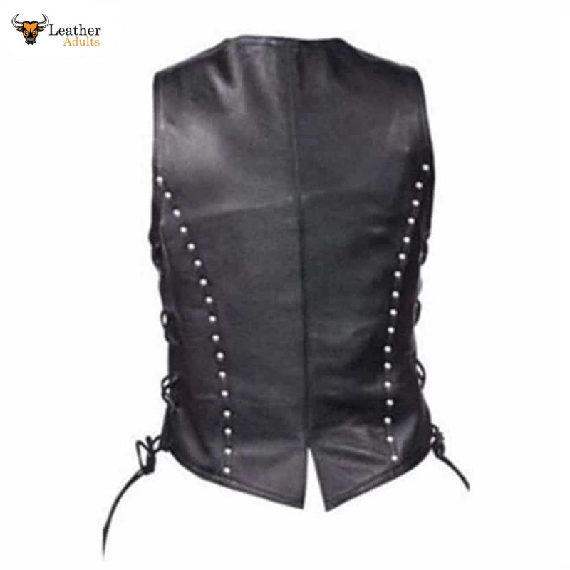 Womens Soft Leather Waistcoat Vest With Detailed Side Lacing Biker Style Vest W10