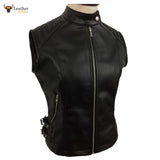 Sexy Women's Ladies Real BLACK SHEEP LAMB Leather Bikers Waistcoat Vest W12