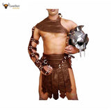 Mens Brown Leather Roman Gladiator Kilt Set - K3