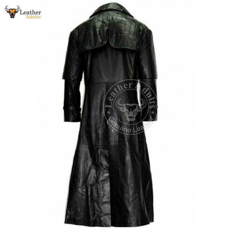 Mens Black Real Cowhide Leather Hugh Jackman Van Helsing Coat Goth Steampunk Trench Coat Gothic Trench Coat
