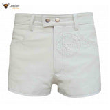 MENS 100% GENUINE LEATHER SEXY WHITE SHORTS With Two Pockets