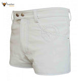 Womens 100% GENUINE LEATHER SEXY WHITE SHORTS With Two Pockets