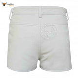 MENS 100% GENUINE LEATHER SEXY WHITE SHORTS With Two Pockets