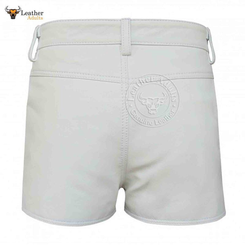 Womens 100% GENUINE LEATHER SEXY WHITE SHORTS With Two Pockets