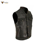 Black Leather Biker Style Waistcoat Vest Most Sizes Genuine Cow Leather