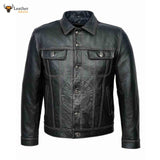 Men TRUCKER Jacket Classic Black 100% REAL Cowhide Leather Classic Style 1280