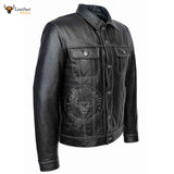 Men TRUCKER Jacket Classic Black 100% REAL Cowhide Leather Classic Style 1280