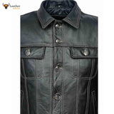 Men TRUCKER Jacket Classic Black 100% REAL Cowhide Leather Classic Style 1280