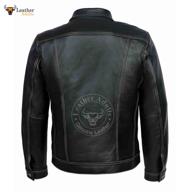 Men TRUCKER Jacket Classic Black 100% REAL Cowhide Leather Classic Style 1280